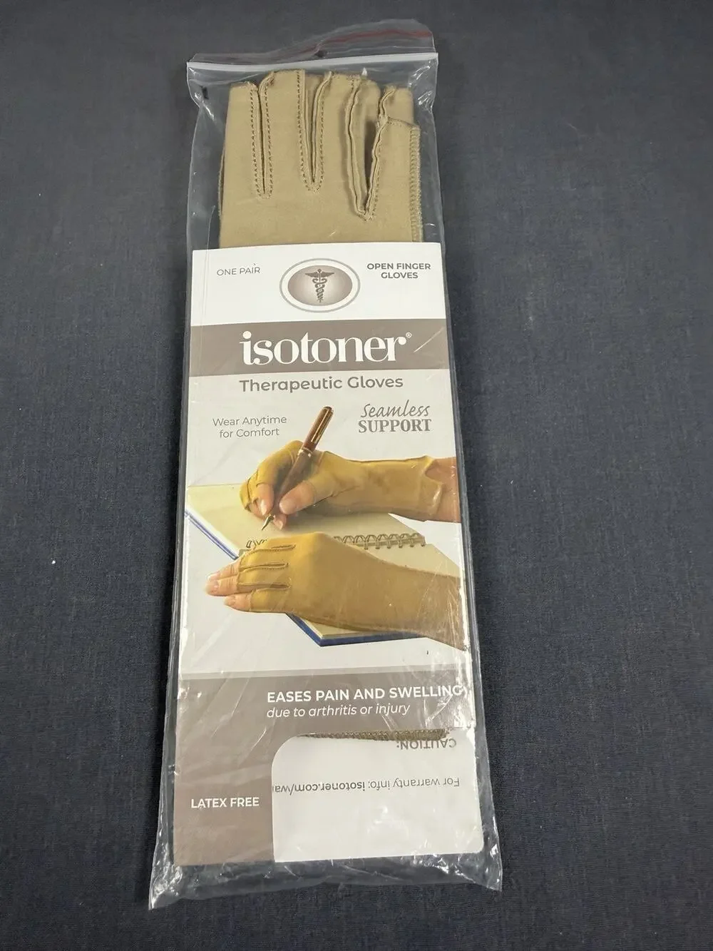 Isotoner Therapeutic Compression Fingerless Gloves Camel Size Large NIB